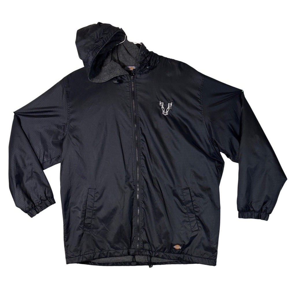 Dickies Mens Black Nylon Ripstop Fleece Lined Hooded Windbreaker Jacket Large